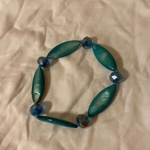 Elongated Turquoise Stone and Bead Bracelet